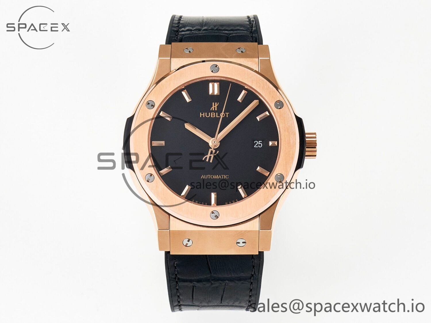 Classic Fusion 42mm RG JJF reference-accurate Black Dial on Black Gummy Leather Strap — custom-built watch