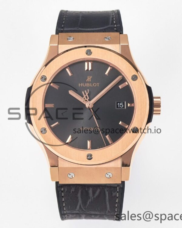 Classic Fusion 42mm RG JJF reference-accurate Gray Dial on Black Gummy Leather Strap — custom-built watch
