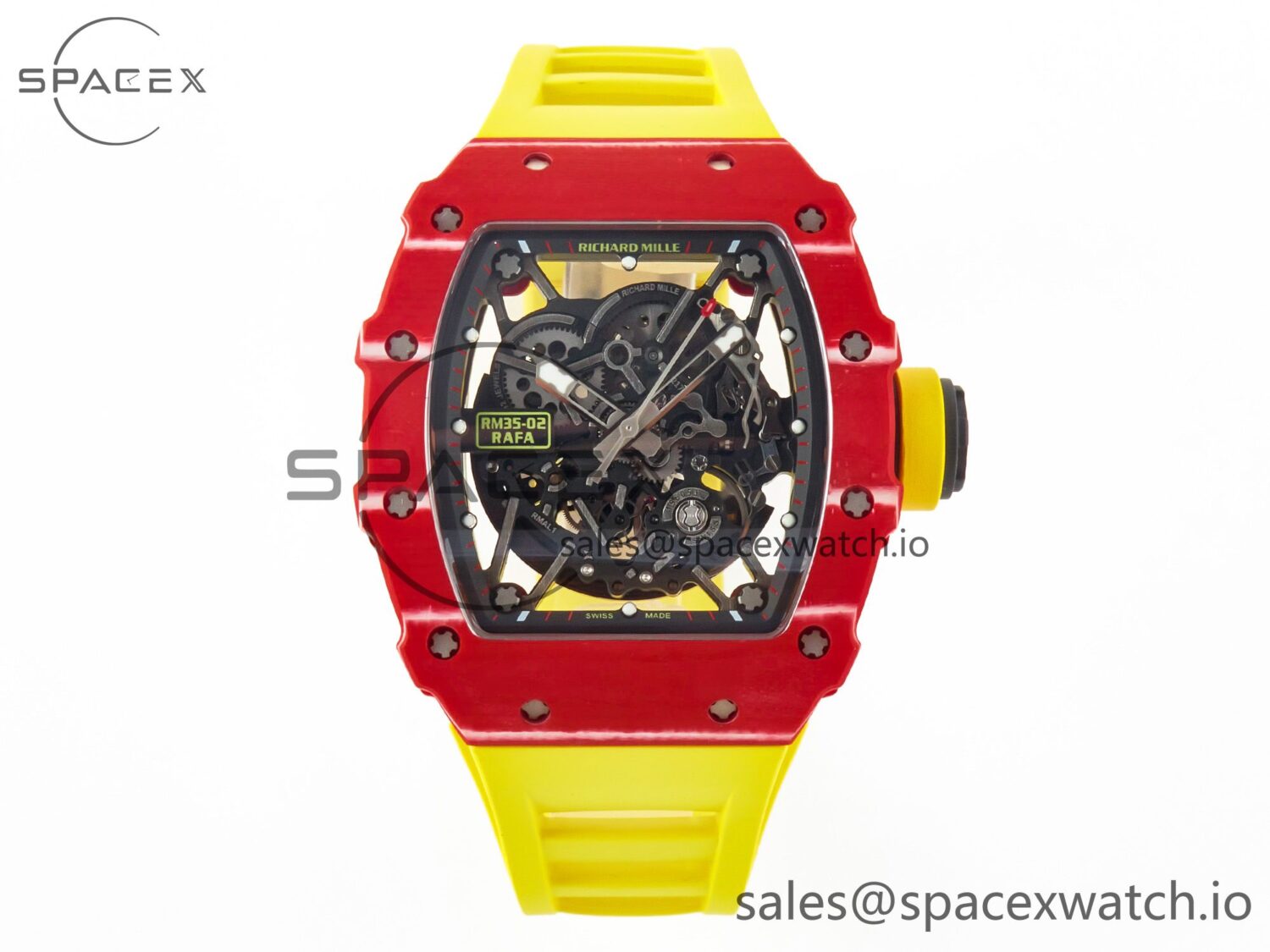 RM035 Red Carbon SONIC Best Edition Skeleton Dial on Yellow Rubber Strap build RMUL2 V2 — custom-built watch