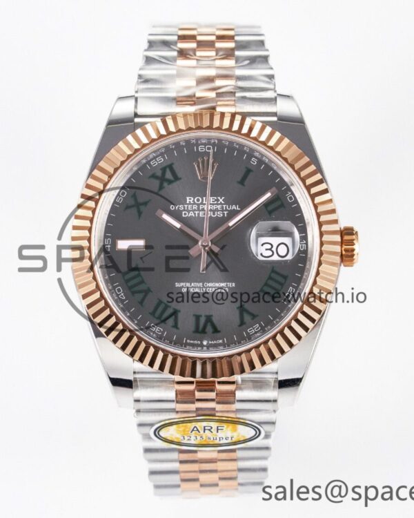 DateJust 41 126331 ARF reference-accurate 904L Steel Gray Dial Green Roman Marker on SS/RG Jubilee Bracelet SH3235（Gain Weight） — custom-built watch