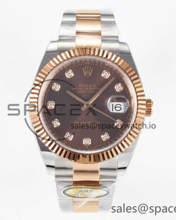 DateJust 41 126331 ARF reference-accurate 904L Steel Brown Diamonds Dial on SS/RG Oyster Bracelet SH3235（Gain Weight） — custom-built watch