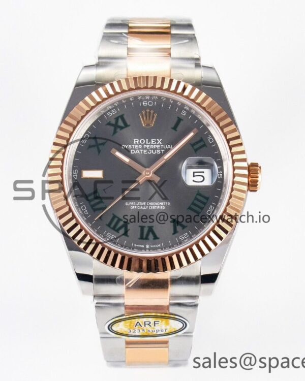 DateJust 41 126331 ARF reference-accurate 904L Steel Gray Dial Green Roman Marker on SS/RG Oyster Bracelet SH3235（Gain Weight） — custom-built watch