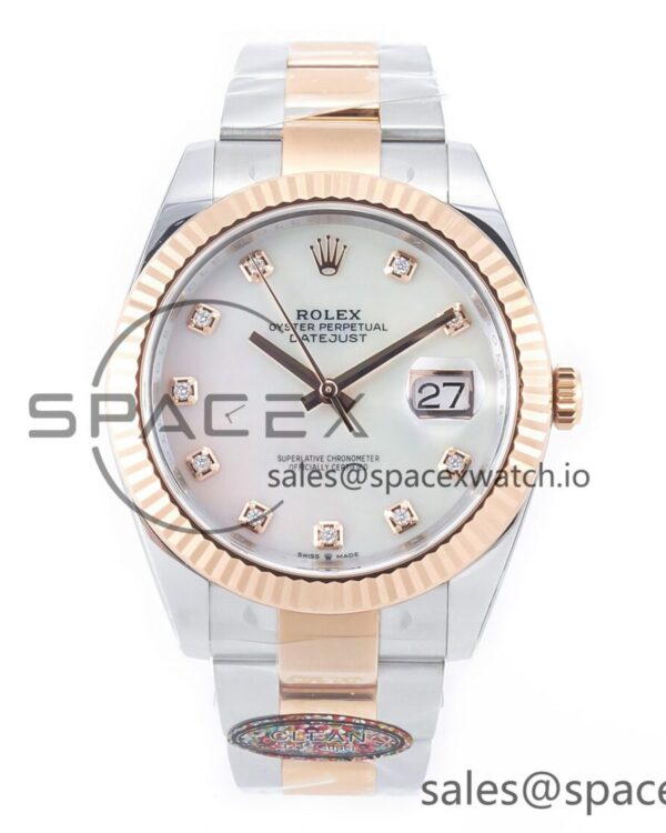 Datejust 126331 41mm 904L SS/RG Clean reference-accurate MOP Diamond Dial on Oyster Bracelet VR3235 — custom-built watch