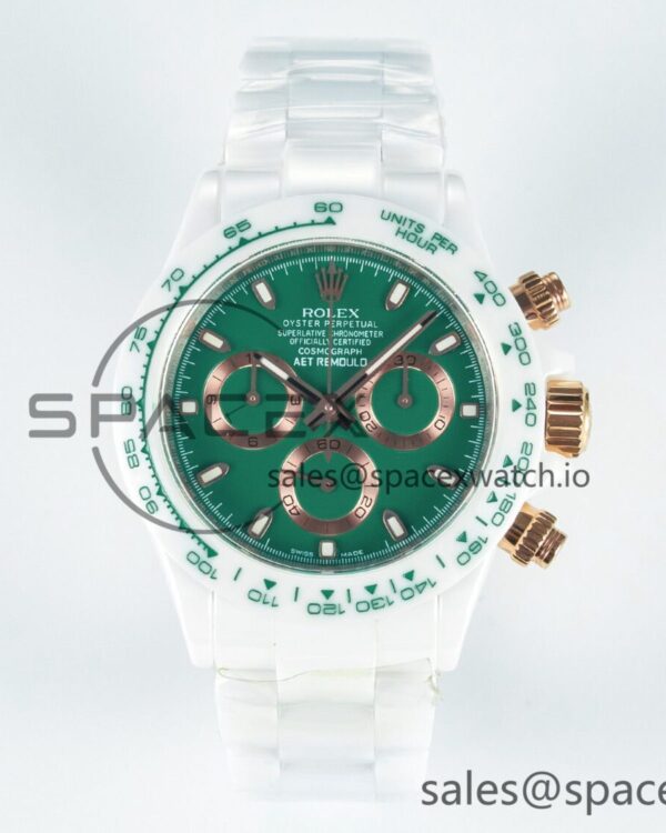 Daytona AET White Ceramic Case and Bracelet Green Dial N6F Best Edition SA4130 — custom-built watch