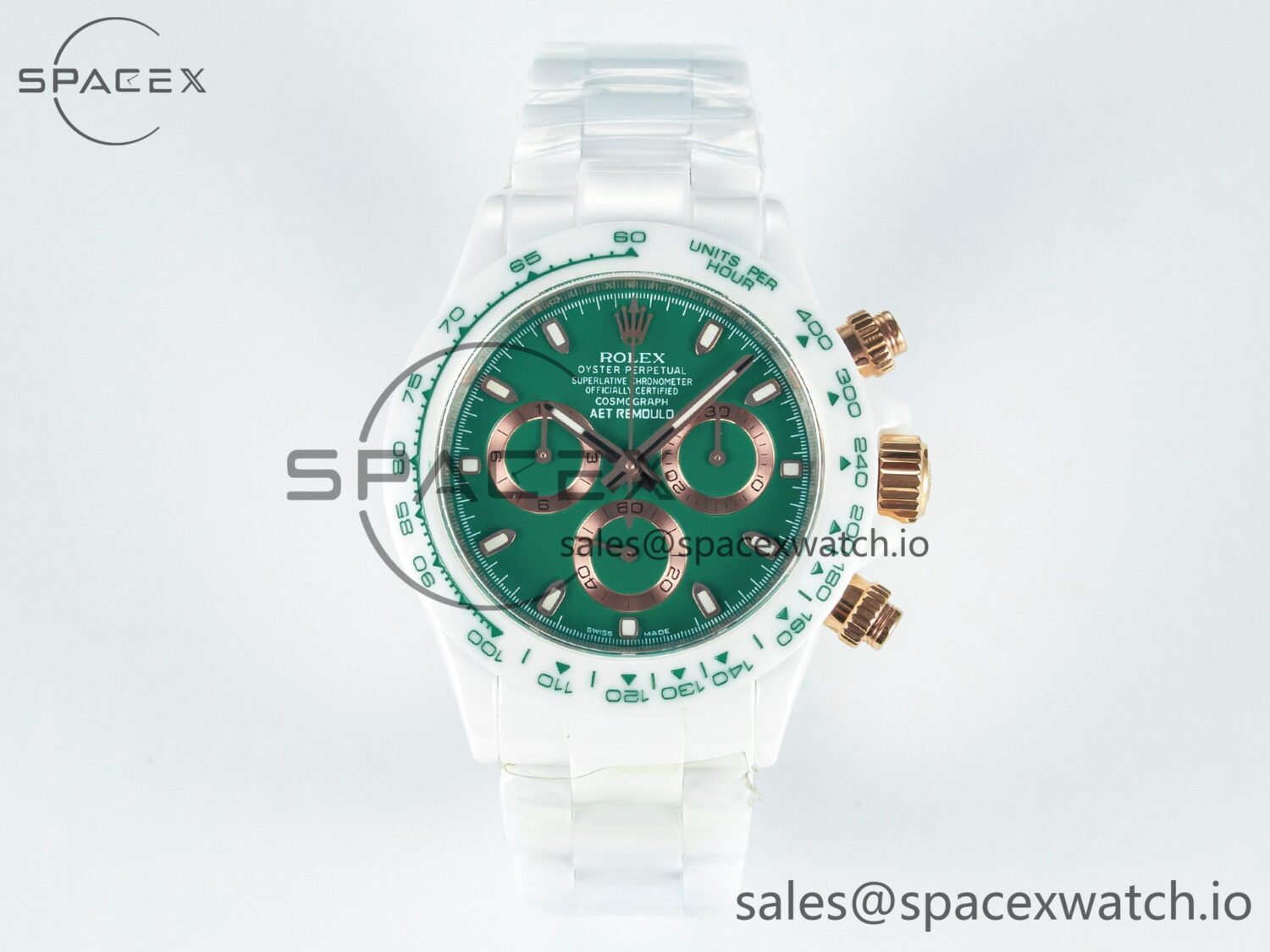 Daytona AET White Ceramic Case and Bracelet Green Dial N6F Best Edition SA4130 — custom-built watch