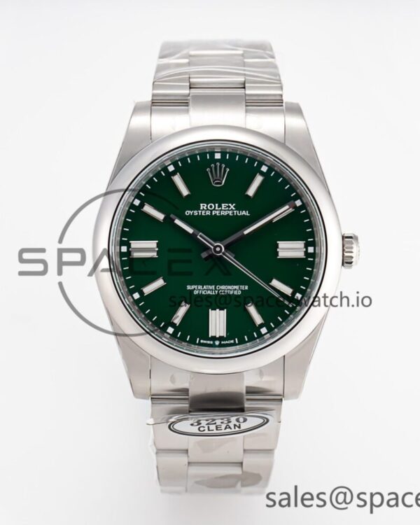 Oyster Perpetual 124300 41mm Clean reference-accurate 904L Steel Green Dial VR3230 — custom-built watch