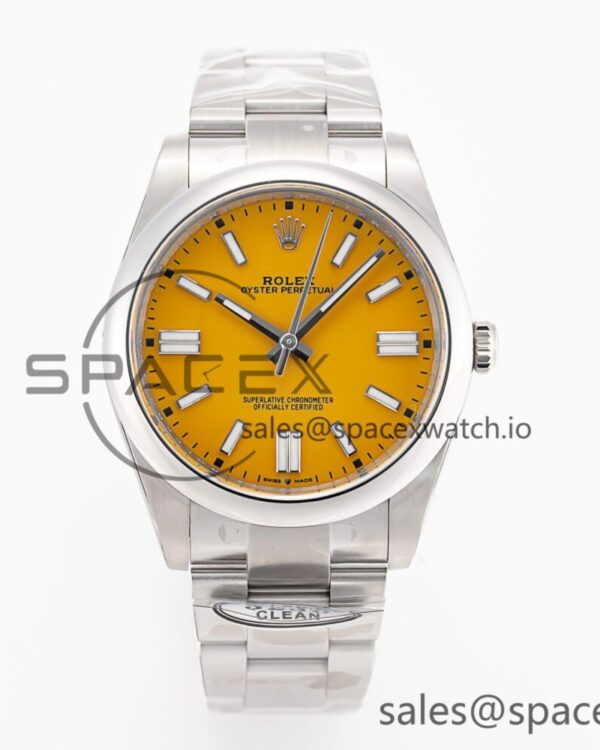 Oyster Perpetual 124300 41mm Clean reference-accurate 904L Steel Yellow Dial VR3230 — custom-built watch