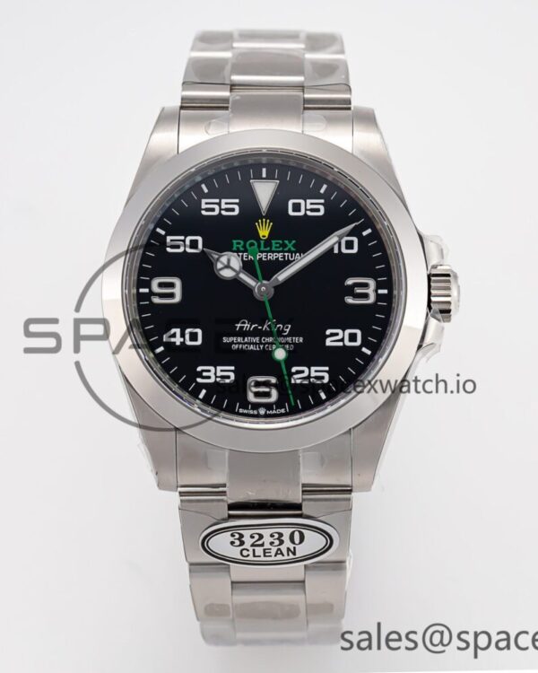 Air-King 126900 Clean reference-accurate 904L Steel Black Dial on SS Bracelet VR3230 — custom-built watch