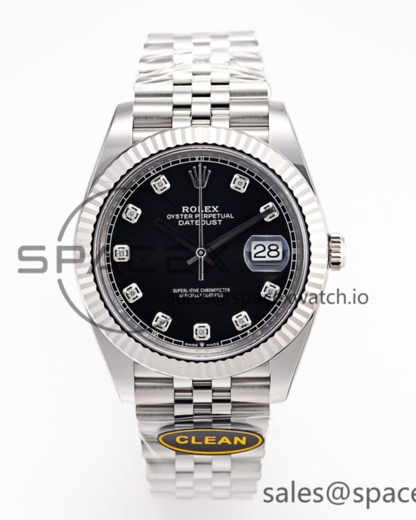Datejust 126334 41mm Jubilee 904L SS/SS Black/Moissanite Clean VR3235 — custom-built watch