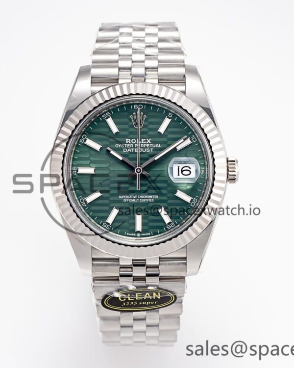DateJust 41MM 126334 SS Clean Factory reference-accurate Green Fluted Dial on SS Jubilee Bracelet VR3235 — custom-built watch
