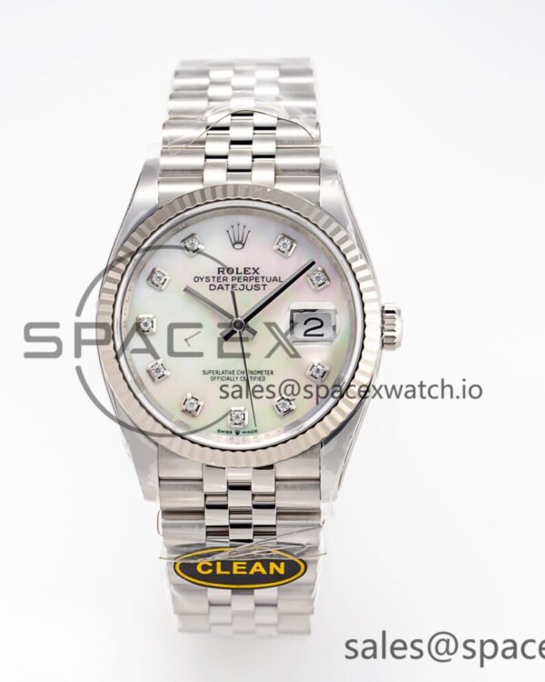 DateJust 36mm 126234 Clean reference-accurate 904L Steel MOP Diamond Dial on Jubilee Bracelet VR3235 — custom-built watch