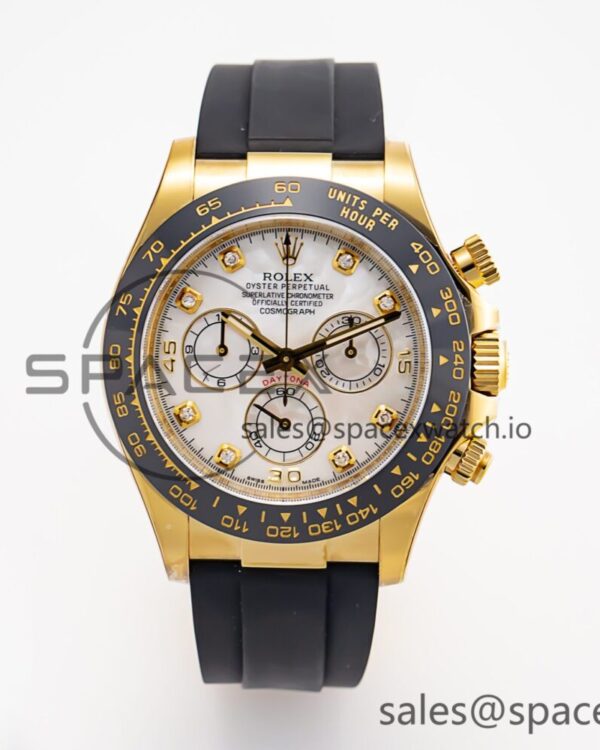 Daytona 116518 Clean Factory reference-accurate White Pearl Diamonds Dial on Oysterflex Rubber Strap SA4130 — custom-built watch