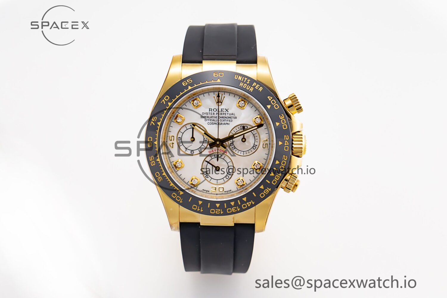 Daytona 116518 Clean Factory reference-accurate White Pearl Diamonds Dial on Oysterflex Rubber Strap SA4130 — custom-built watch
