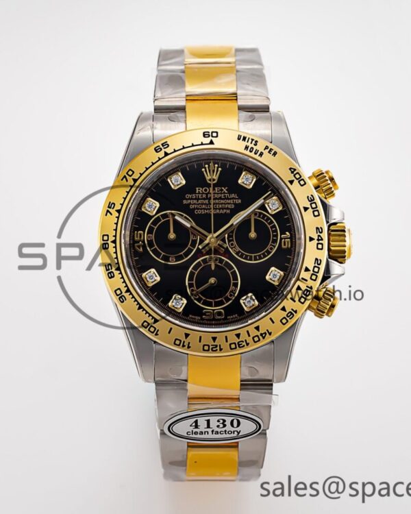 Daytona 116503 Clean Factory reference-accurate 904L Black Diamond Dial on SS/YG Bracelet SA4130 — custom-built watch
