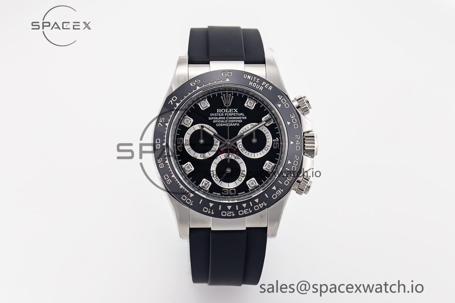 Daytona 116519 Clean Factory reference-accurate Black Diamonds Dial on Oysterflex Rubber Strap SA4130 — custom-built watch