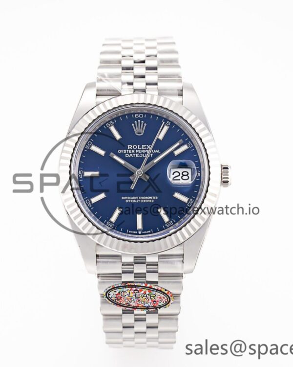 DateJust 41 126334 Clean reference-accurate 904L Steel Blue Stick Dial on Jubilee Bracelet VR3235 — custom-built watch
