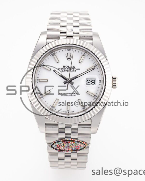 DateJust 41 126334 Clean reference-accurate 904L Steel White Stick Dial on Jubilee Bracelet VR3235 — custom-built watch