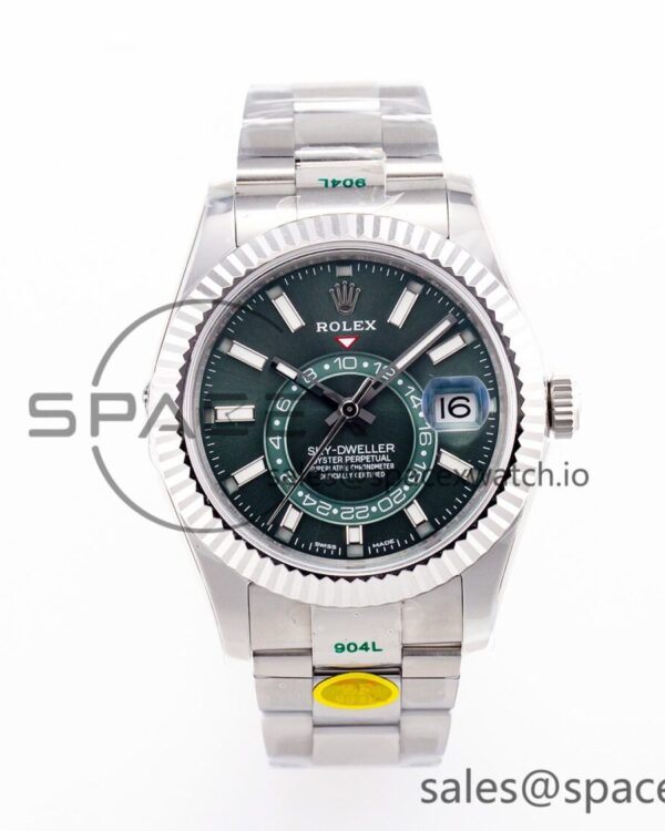 Sky-Dweller 326934 904L SS ZF reference-accurate Green Dial on SS Bracelet A2824 — custom-built watch