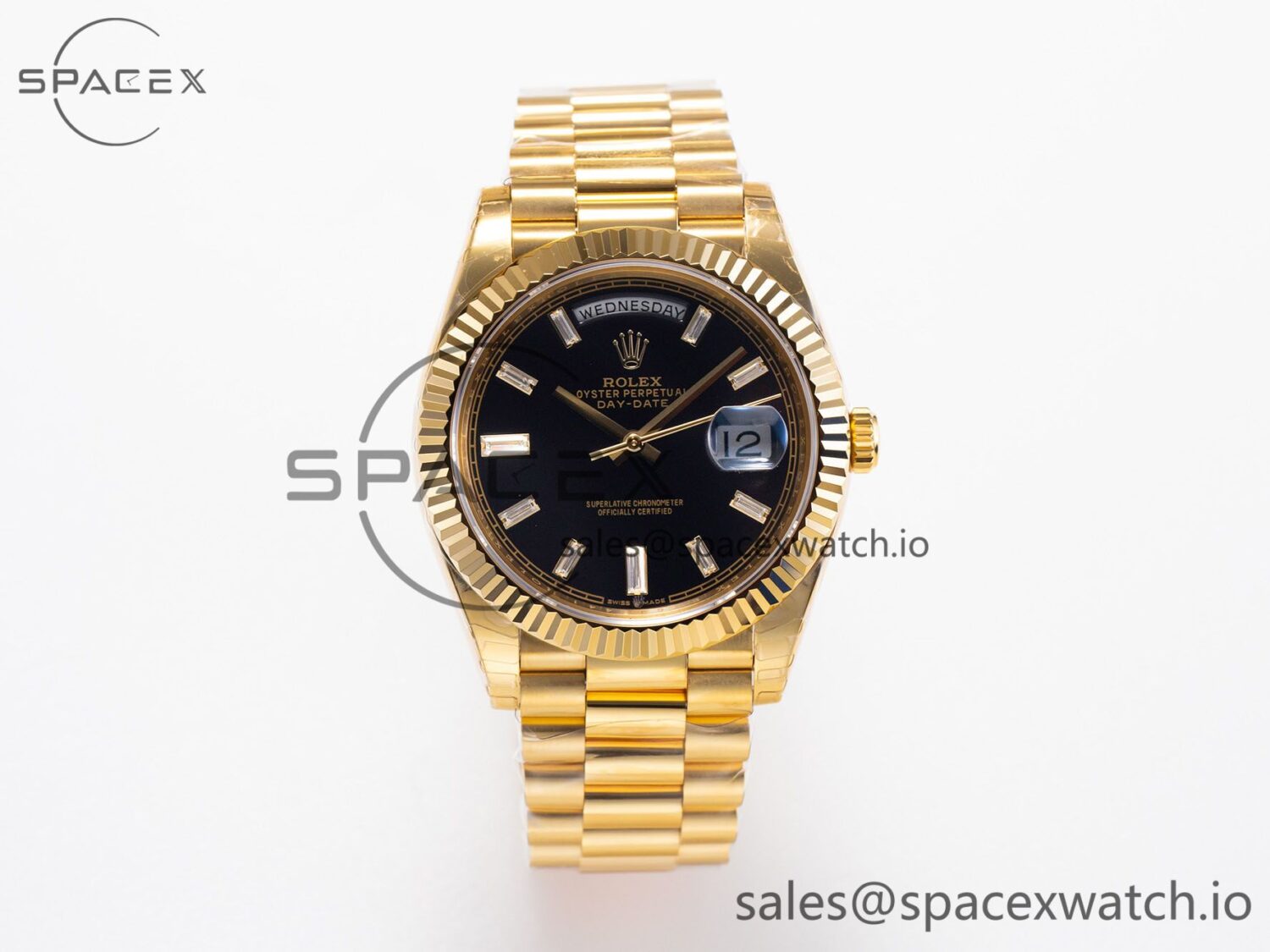 DayDate 40mm 228238 EWF reference-accurateFlt YG Black Dial Diamond Markers A2836 — custom-built watch