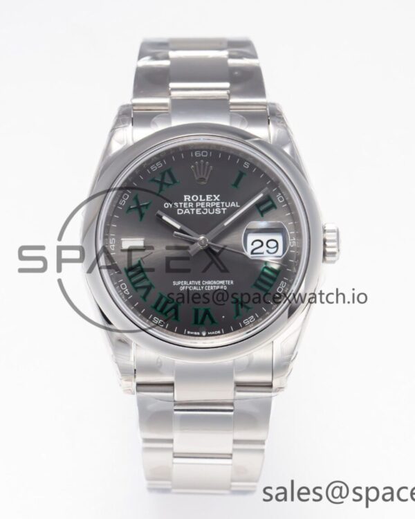 DateJust 41 126330 904L SS VSF reference-accurate Gray Dial Green Roman on Oyster Bracelet VS3235 — custom-built watch