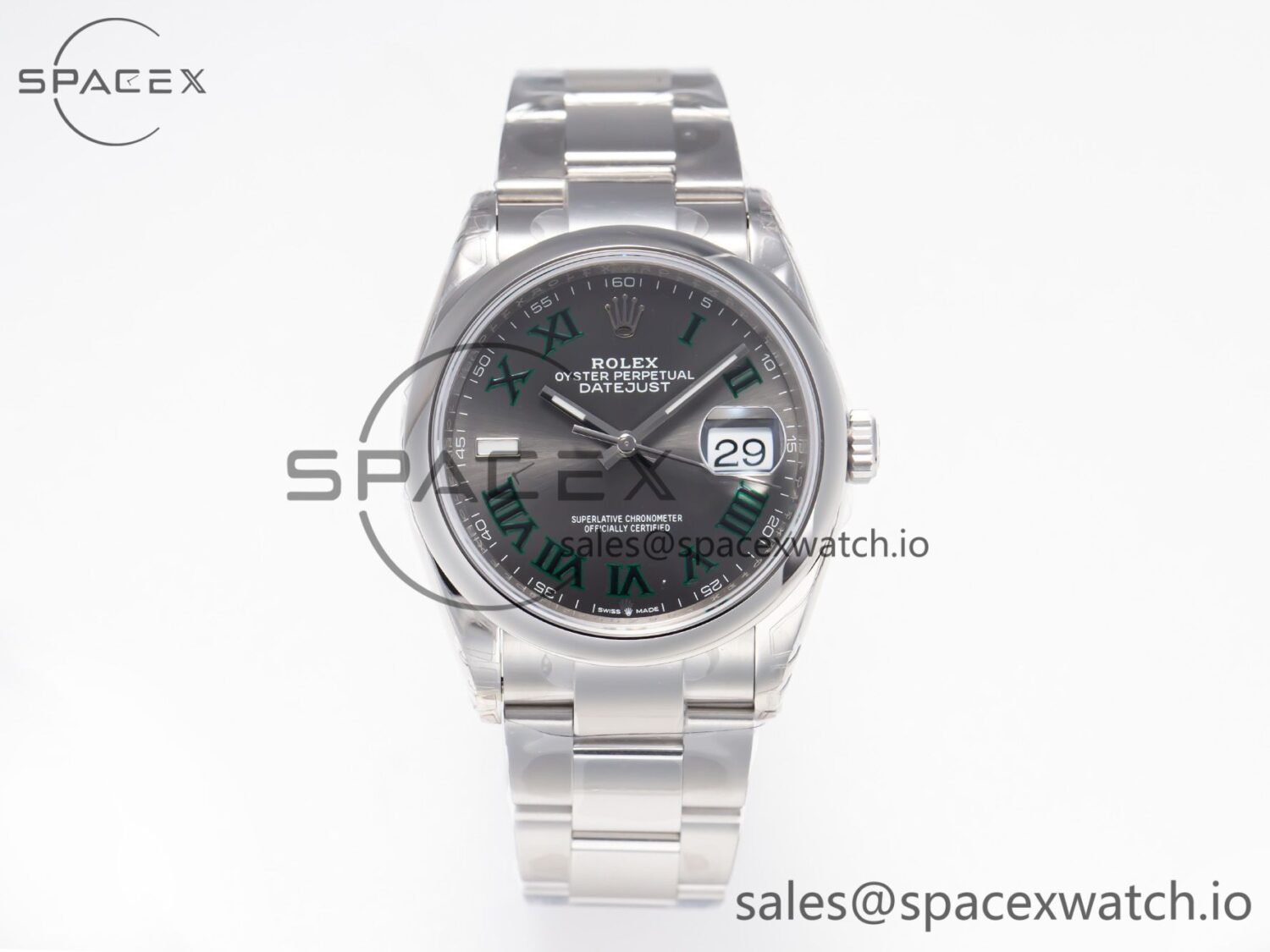 DateJust 41 126330 904L SS VSF reference-accurate Gray Dial Green Roman on Oyster Bracelet VS3235 — custom-built watch