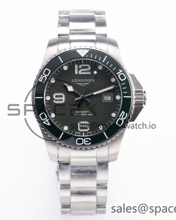 Hydroconquest 43mm SS Black Ceramic Bezel XF reference-accurate Dark Green Dial on SS Bracelet L888 — custom-built watch