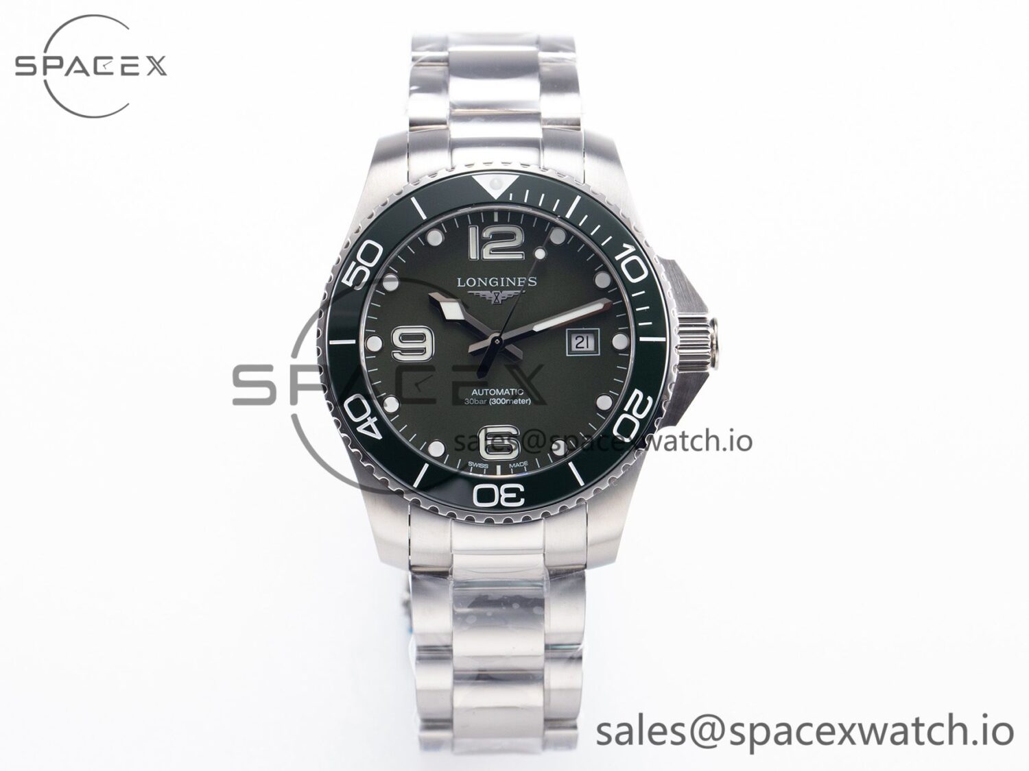 Hydroconquest 43mm SS Black Ceramic Bezel XF reference-accurate Dark Green Dial on SS Bracelet L888 — custom-built watch