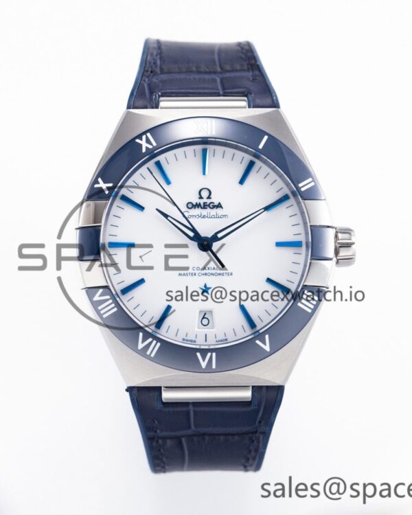 Constellation 41mm Blue Ceramic Bezel SS SBF reference-accurate White Dial on SS Bracelet A8900 — custom-built watch