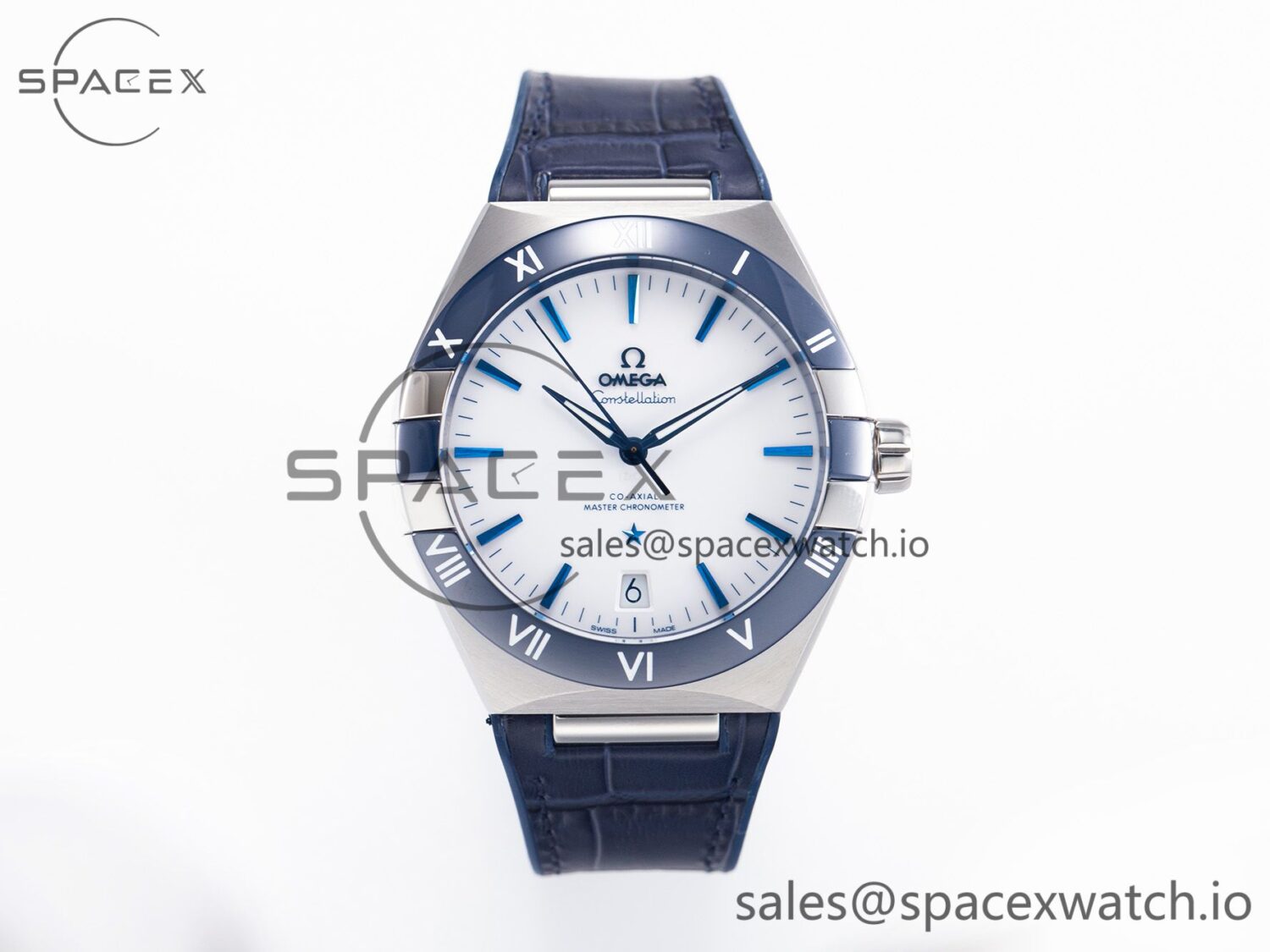 Constellation 41mm Blue Ceramic Bezel SS SBF reference-accurate White Dial on SS Bracelet A8900 — custom-built watch