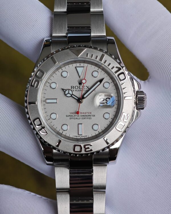 Rolex Yacht Master Series 116622 silver dial with red hands, modified original factory dial outer ring faithful pointer calendar crown 6-piece set, Dandong 3255 movement (same function) — custom-built watch