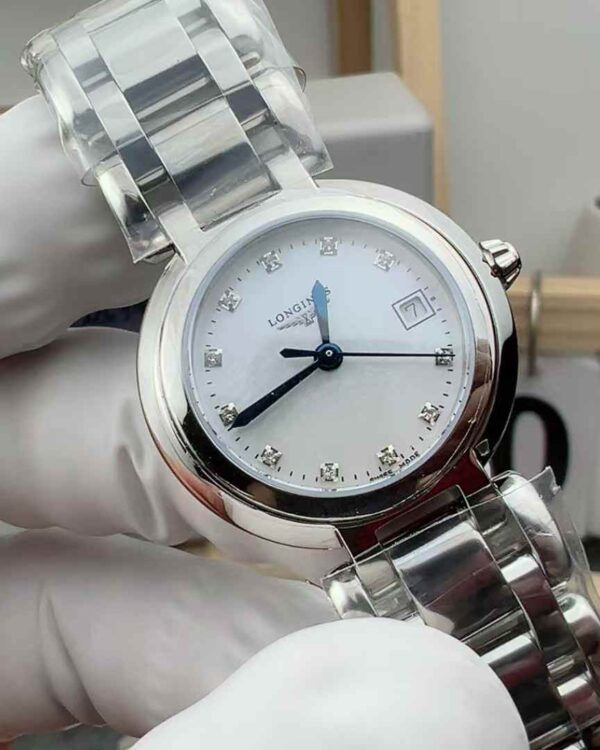 Original original Longines Heart Moon White Fritillaria Face Drill Nails 30MM Women's Steel Belt