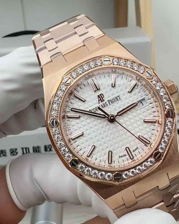 8F Factory Audemars Piguet Royal Oak 15551 White Face Diamond Ring Rose Gold Women's Steel Strip