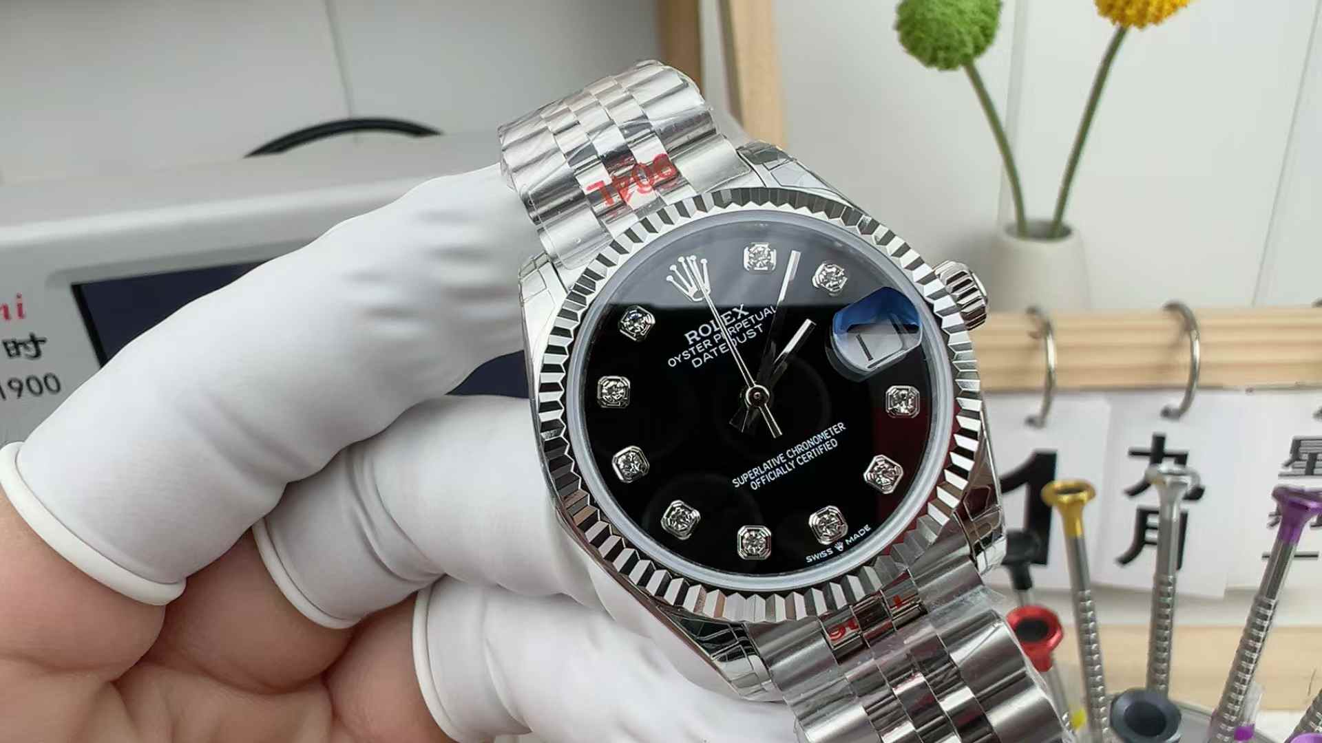 GS Factory Rolex Log Black Face Diamond Nail 31mm Women's Five-Baht Band
