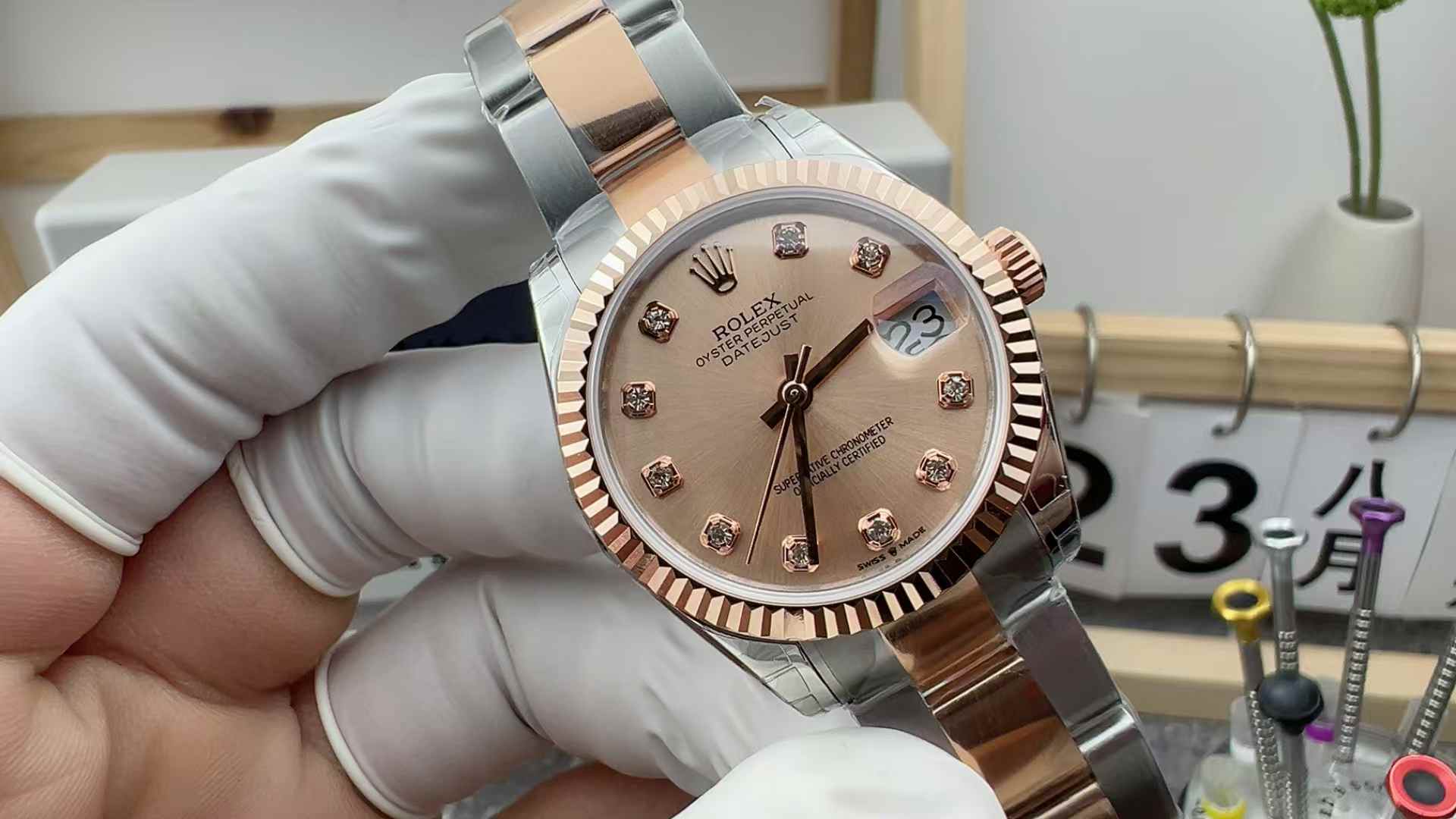 GS Factory Rolex Log Pink Face Drill Nail Room Rose Gold Women's Steel Strip