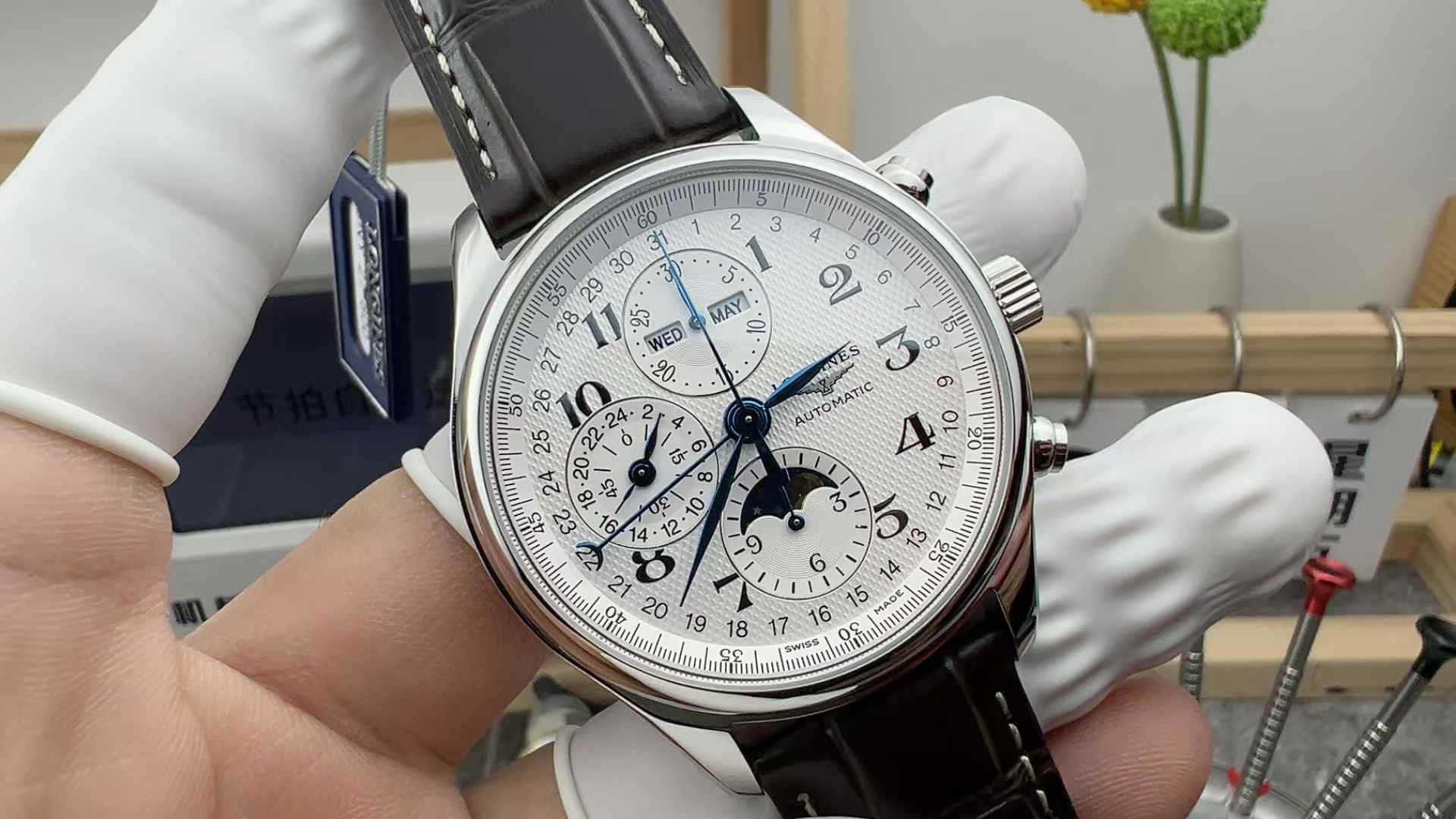 GS Factory Longines famous craftsman eight-needle moon-phase belt white disc
