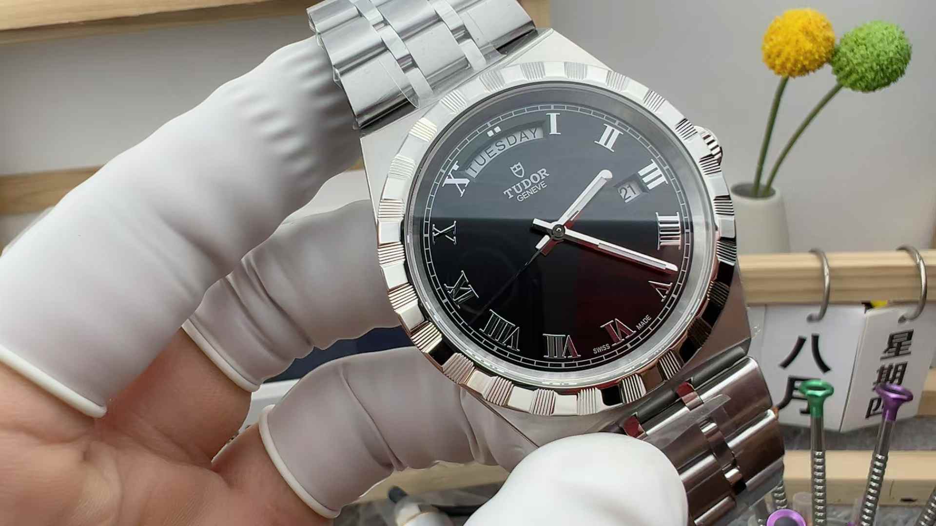 V7 Factory TUDOR Royal Double Calendar Black Face 41mm Steel Strip Black Plate