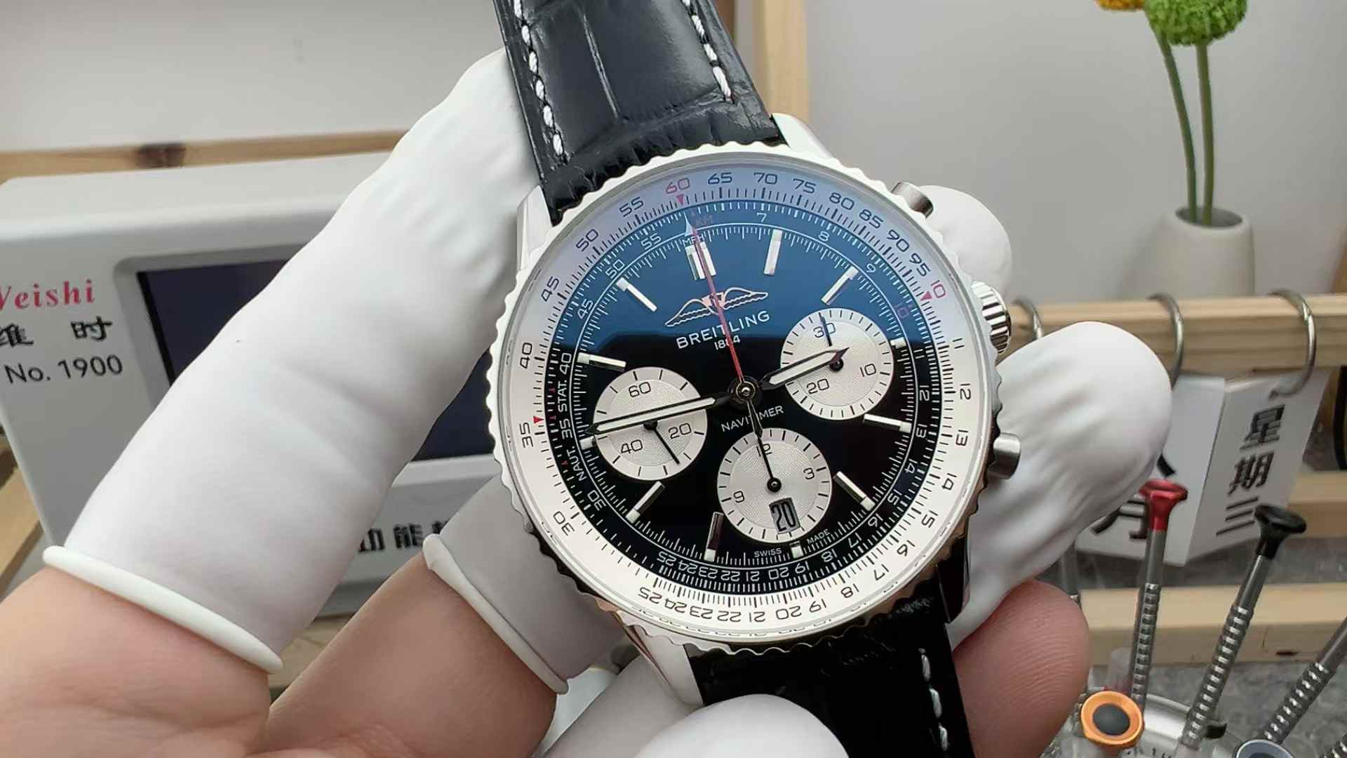 BLS Factory Breitling Aviation Chronograph Panda Disc Bottom Timing Belt