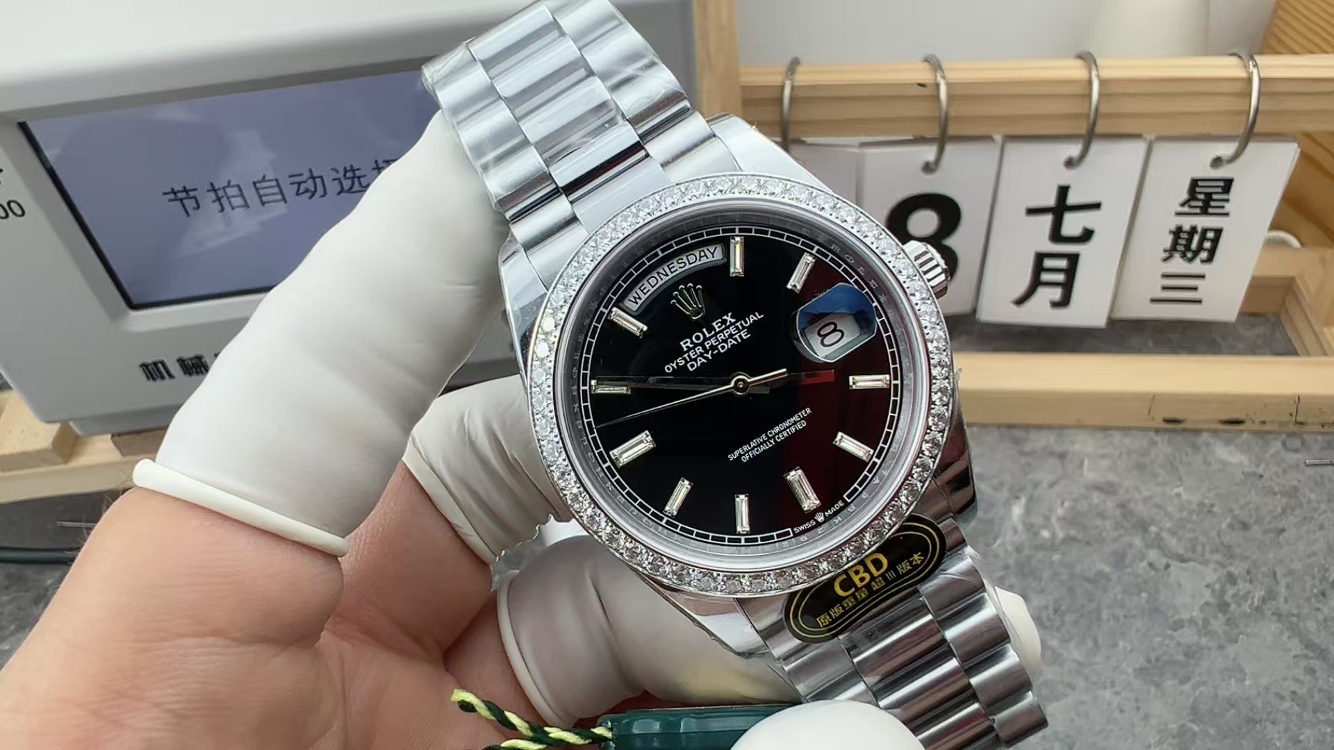 CBD Rolex diamond bezel week diary five-baht strap black dial