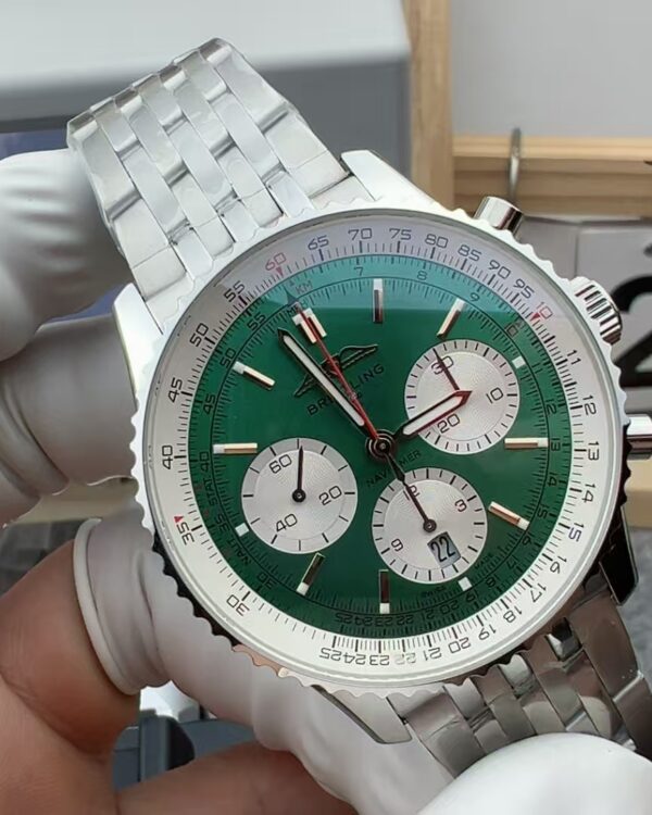 BLS Breitling Steel Belt Green Plate Timing