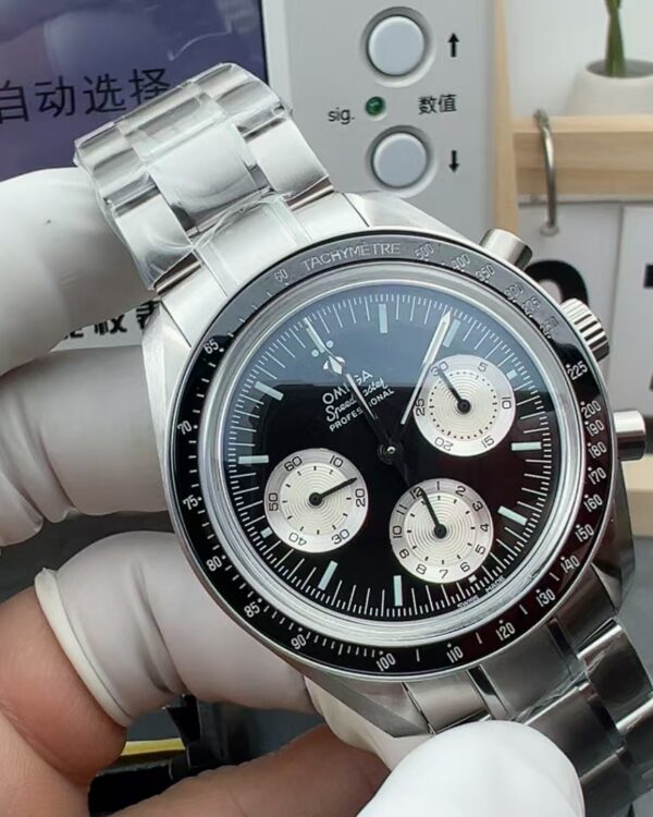 OM Omega Speedmaster Steel Belt Black Plate