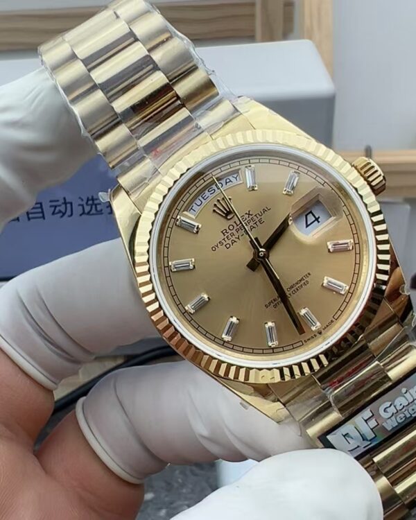 QF Rolex Week Calendar Yellow Rock Sugar 36MM Steel Strip