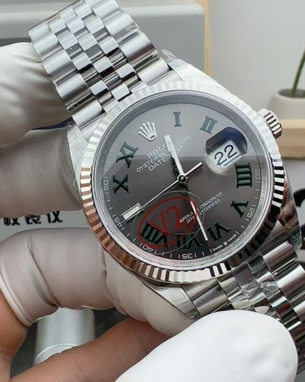 VS Rolex 36 Green Rose V2 Steel Belt Gray Plate