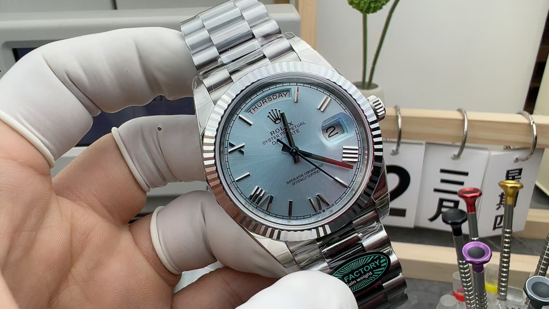 RC Rolex Weekly Journal Steel Belt Blue Disc