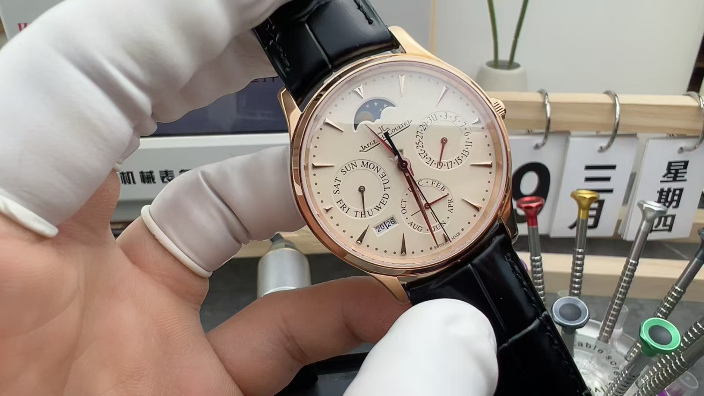 VR Jaeger-LeCoultre rose gold perpetual calendar ivory white disc belt