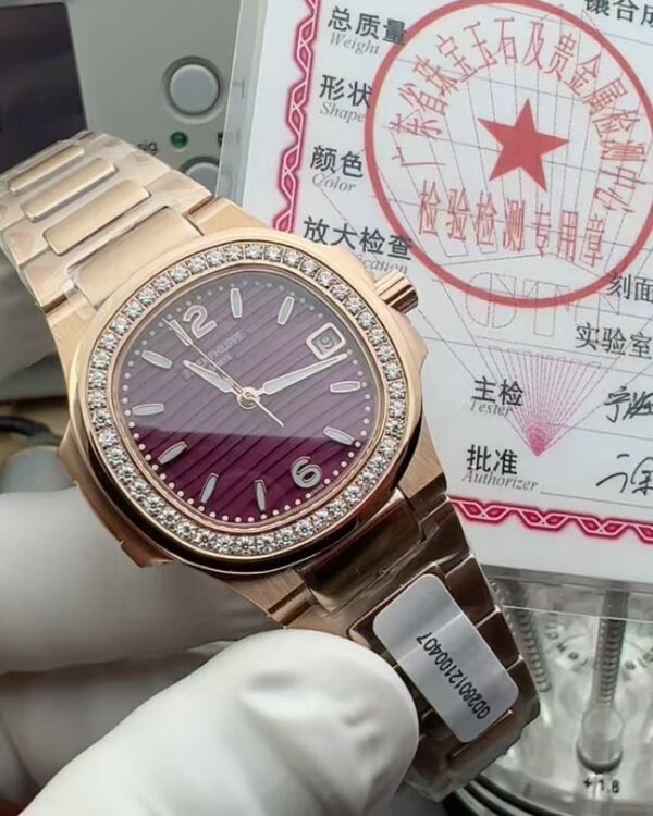 Patek Philippe original order rose gold diamond ring female nautilus purple dial