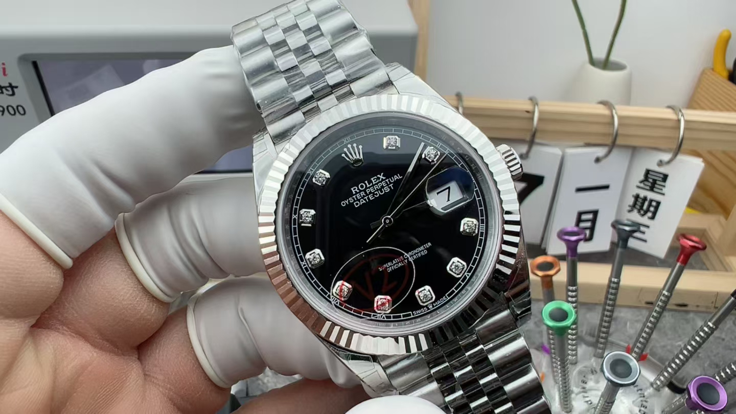 VS Rolex Log Five-bead Strap Black Diamond Dial