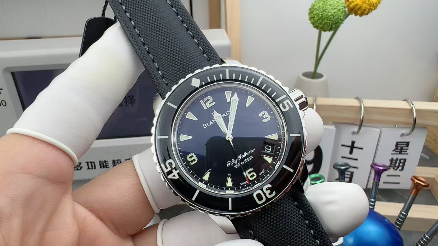 ZF Blancpain Fifty Fathoms Black Nylon Woven Band Black Plate