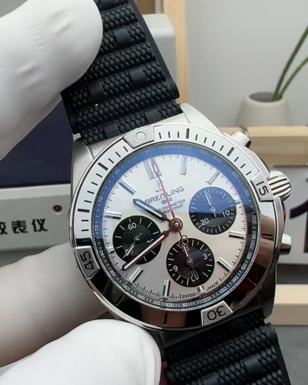 BLS Breitling white plate panda timing rubber strap