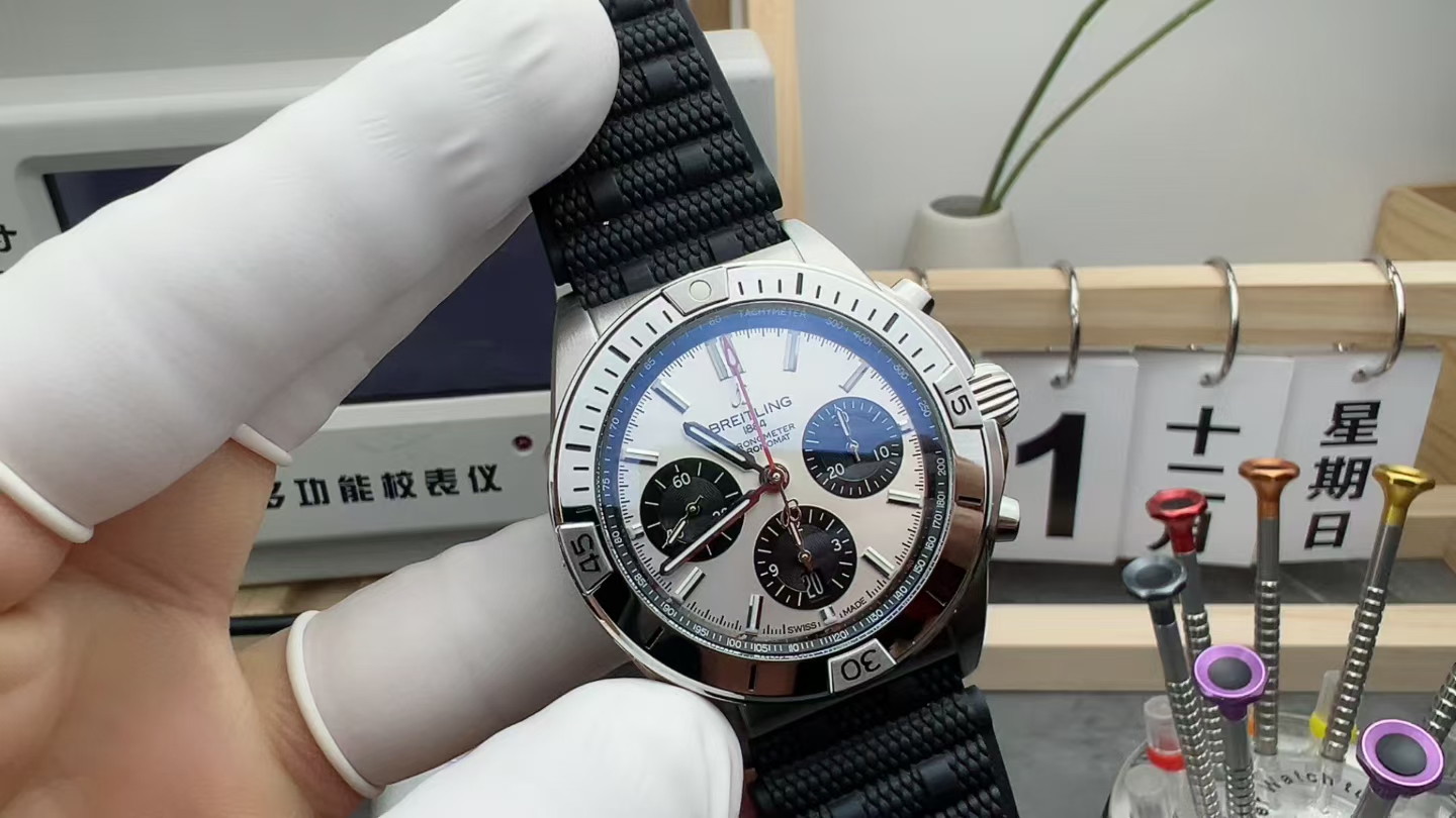 BLS Breitling white plate panda timing rubber strap