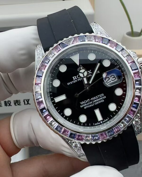 JVS Rolex Sugar Bean Yacht Diamond Ring Rubber Strap Black Plate